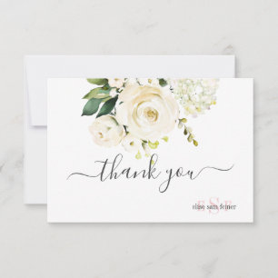 Watercolor Cream Roses Hydrangea Thank You Card