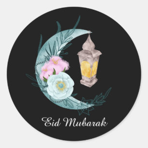 Watercolor Crescent Eid Mubarak Black Sticker