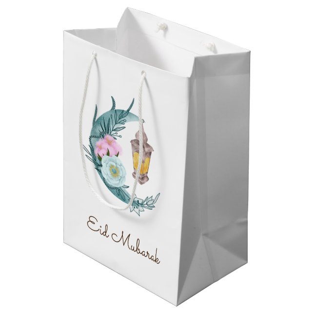 Watercolor Crescent Eid Mubarak Gift Bag (Front Angled)