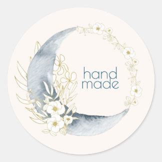 Watercolor Crescent Moon floral Handmade Classic Round Sticker