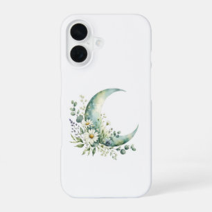 Watercolor Crescent Moon & Wildflowers iPhone 16 Case