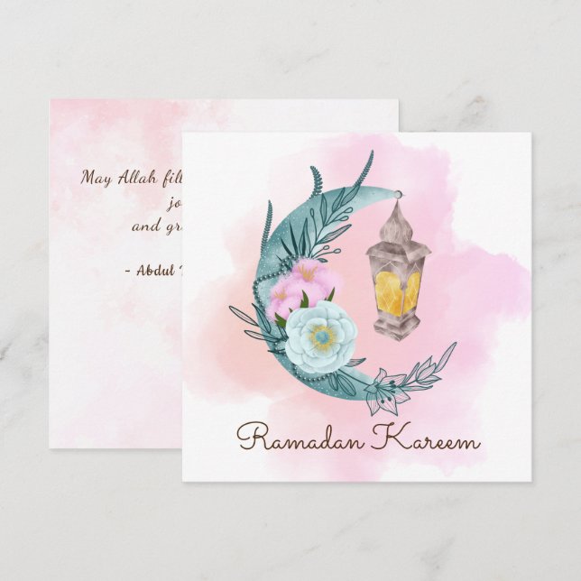 Watercolor Crescent Ramadan Kareem Holiday Card (Front/Back)