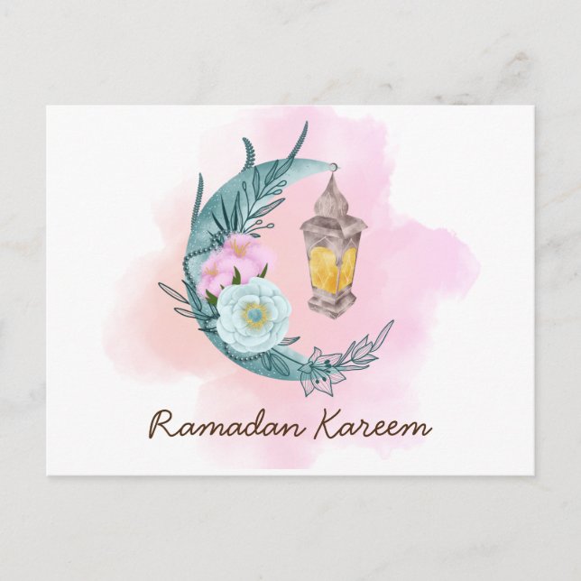 Watercolor Crescent Ramadan Kareem Postcard (Front)