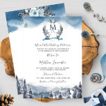 Watercolor Crest and Mountains, Dusty Blue Wedding Invitation<br><div class="desc">Delight friends and family with this set apart invitation full of artistry and fine details. Design with elegant Crest with dusty blue, navy blue, white, sage, caramel and gray floral details and deer encasing area in center with Bride's and Groom's initials and blue ribbon with wedding date. Dusty Blue watercolor...</div>