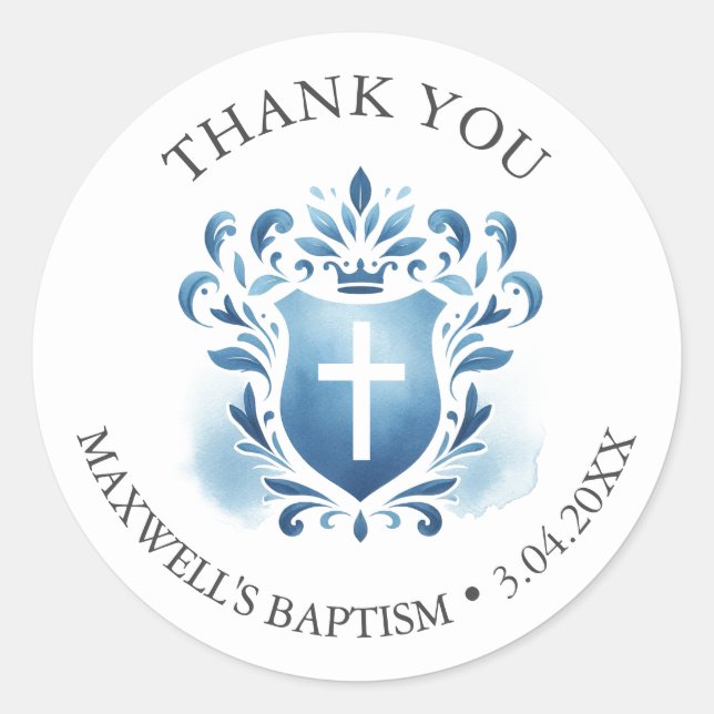 Watercolor Crest Baptism Favour Sticker (Front)