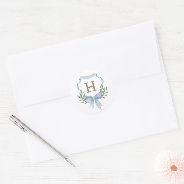 Watercolor Crest Monogram Sticker (Envelope)