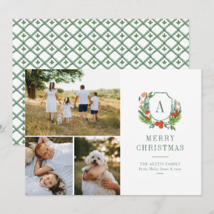 Watercolor Crest Preppy Christmas Multi Photo Card