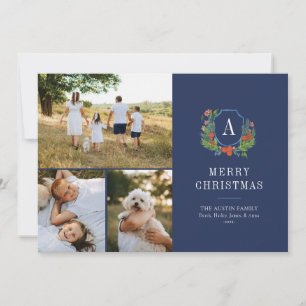 Watercolor Crest Preppy Christmas Multi Photo Card