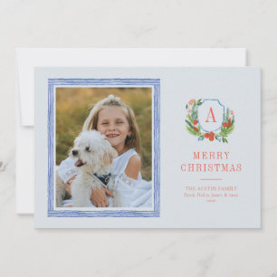 Watercolor Crest Preppy Christmas Photo Card