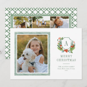 Watercolor Crest Preppy Christmas Photo Card