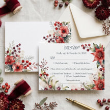 Watercolor Crimson Poinsettia Winter Wedding