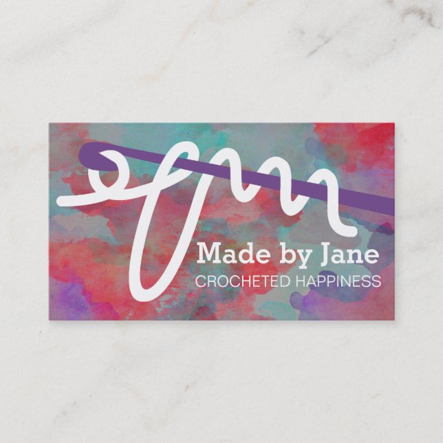 Watercolor crochet hook loopy yarn business card (Front)