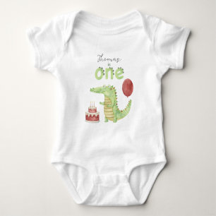 Watercolor Crocodile 1st birthday Baby Bodysuit