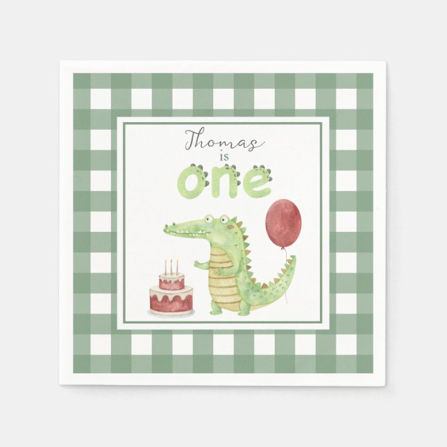 Watercolor Crocodile 1st birthday Napkin (Front)