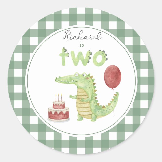 Watercolor Crocodile 2nd birthday Classic Round Sticker (Front)