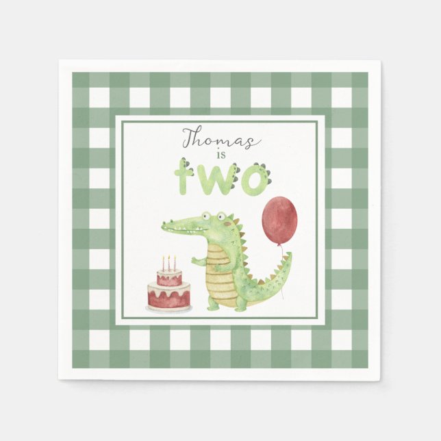 Watercolor Crocodile 2nd birthday Napkin (Front)