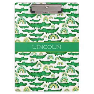 Watercolor Crocodile Alligator Rainbow Personalise Clipboard
