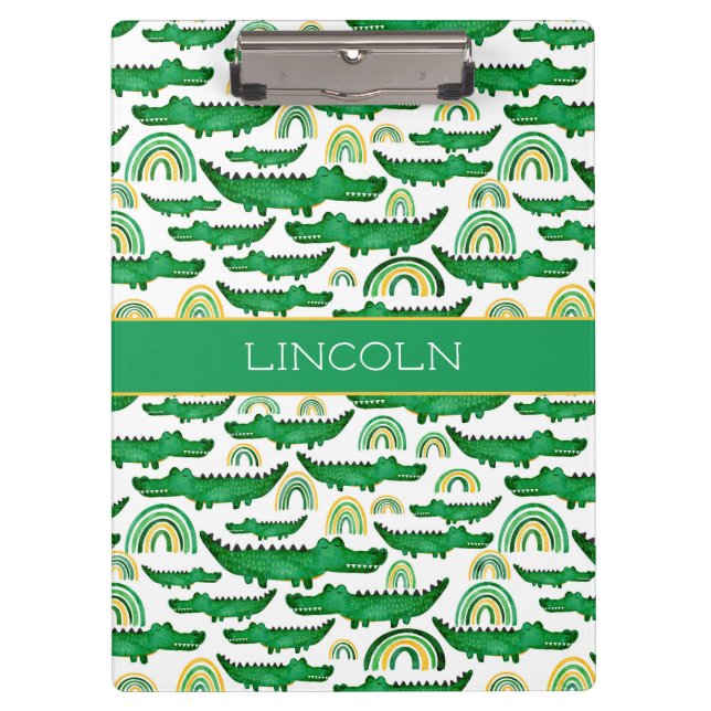 Watercolor Crocodile Alligator Rainbow Personalise Clipboard (Front)