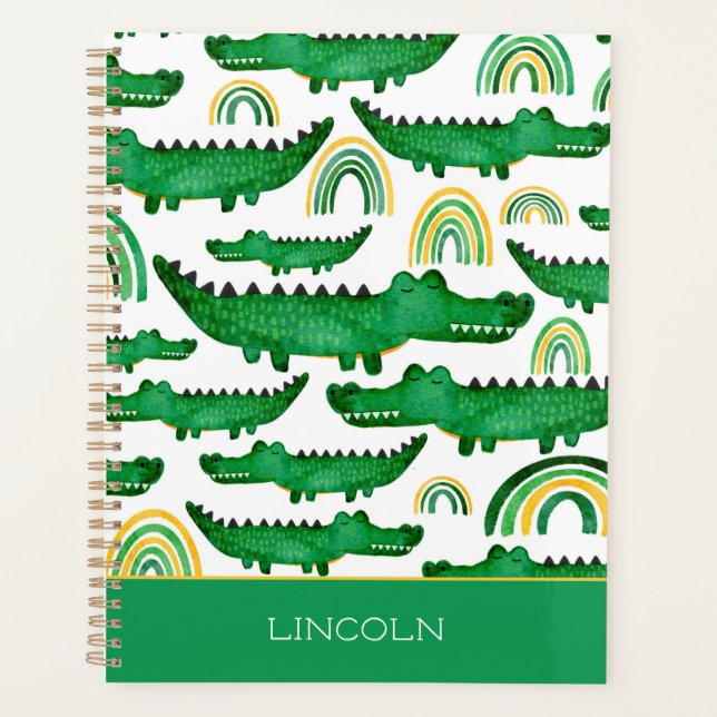 Watercolor Crocodile Alligator Rainbow Personalise Planner (Front)