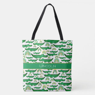 Watercolor Crocodile Alligator Rainbow Personalise Tote Bag