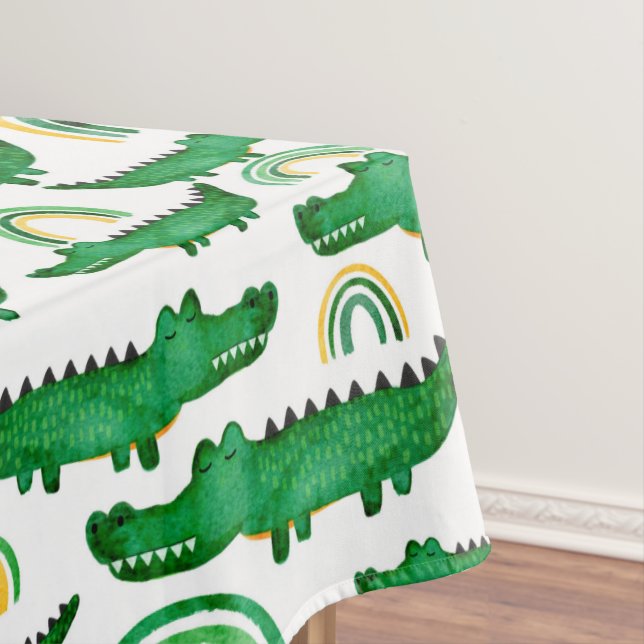 Watercolor Crocodile Alligator Rainbow  Tablecloth (In Situ)