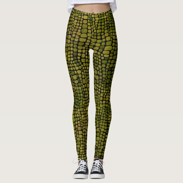 Watercolor Crocodile Print Leggings (Front)