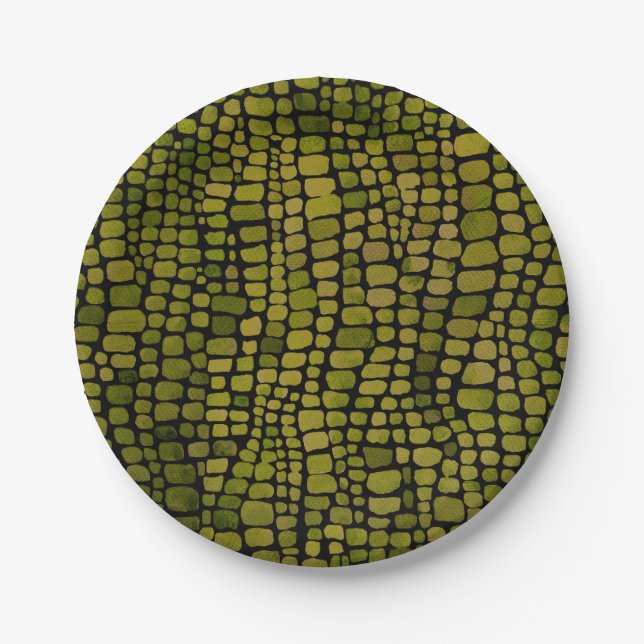 Watercolor Crocodile Print Paper Plate (Front)