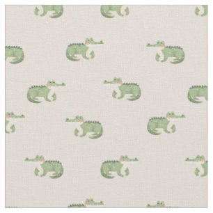 Watercolor Crocodiles on Beige Fabric
