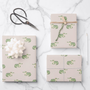 Watercolor Crocodiles on Beige Wrapping Paper Sheet