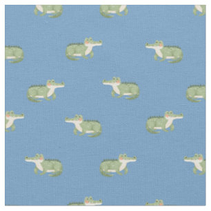 Watercolor Crocodiles on Blue Fabric