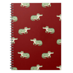 Watercolor Crocodiles on Dark Red Notebook