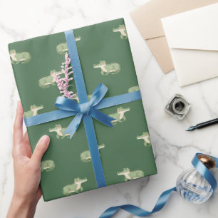 Watercolor Crocodiles on Green Wrapping Paper