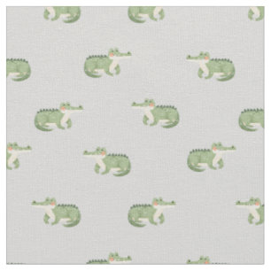 Watercolor Crocodiles on Light Gray Fabric