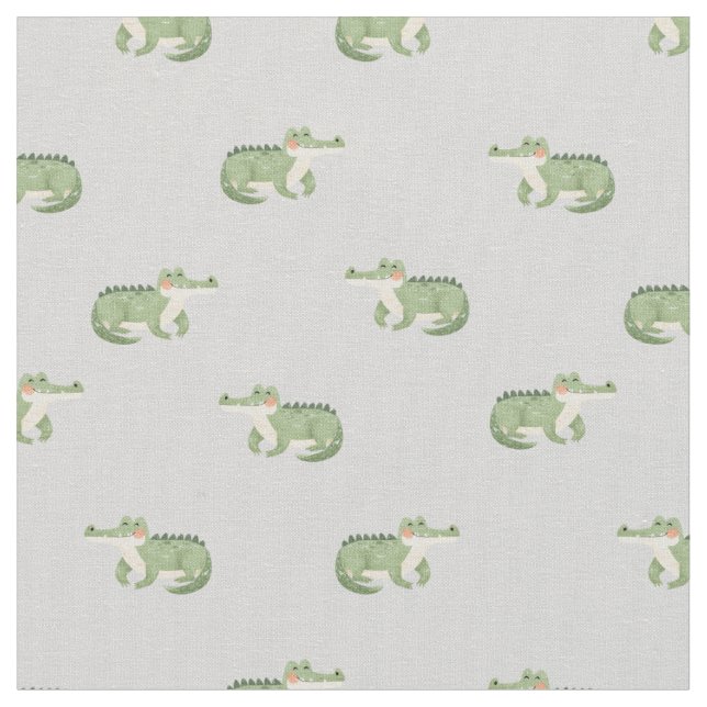 Watercolor Crocodiles on Light Gray Fabric (Close Up)