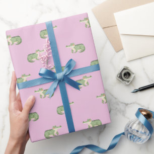 Watercolor Crocodiles on Light Pink Wrapping Paper