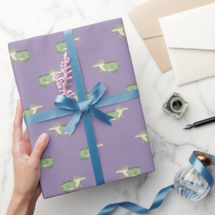 Watercolor Crocodiles on Light Purple Wrapping Paper