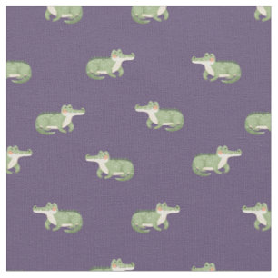 Watercolor Crocodiles on Purple Fabric