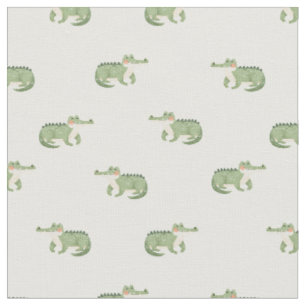 Watercolor Crocodiles on White Fabric