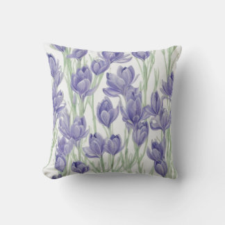 Watercolor Crocus Flowers Cushion