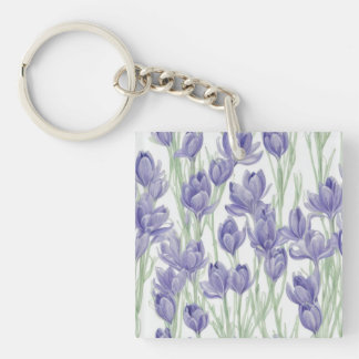 Watercolor Crocus Flowers Key Ring