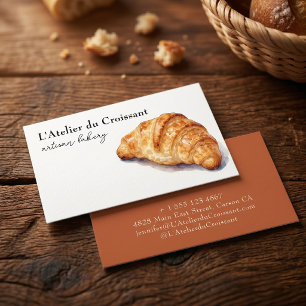 Watercolor Croissant Artisan Bakery Pastry Chef Business Card