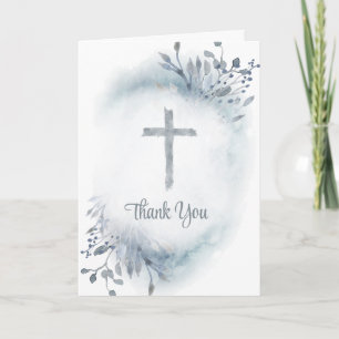 watercolor Cross and foliage Thank you Card
