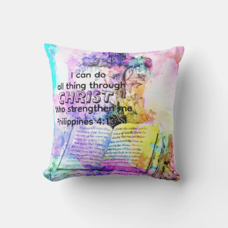 Watercolor cross bible verse Christian  Cushion