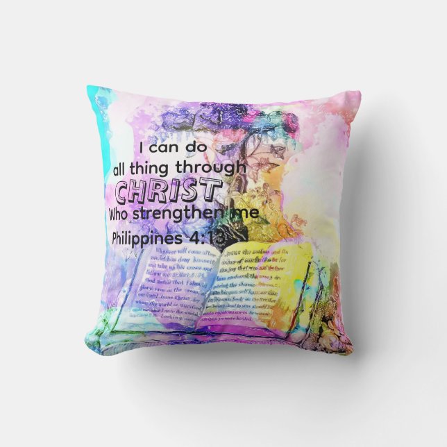 Watercolor cross bible verse Christian  Cushion (Front)
