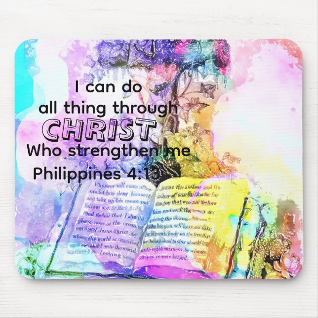 Watercolor cross bible verse Christian  Mouse Mat (Front)