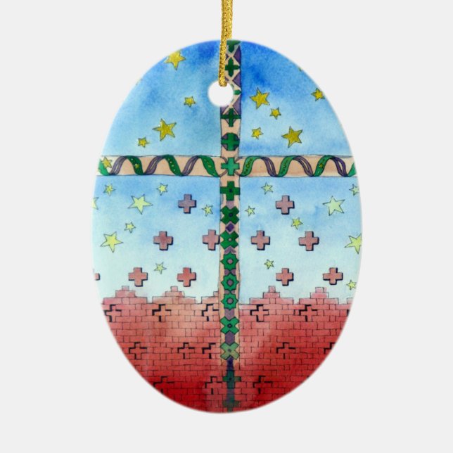 Watercolor Cross Christmas Ornament (Front)