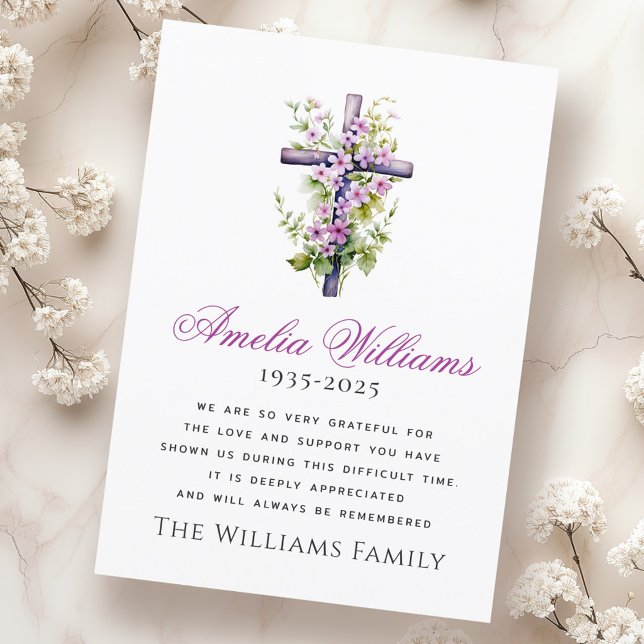 Watercolor cross flower funeral sympathy thank you (Watercolor cross flower funeral sympathy thank you)