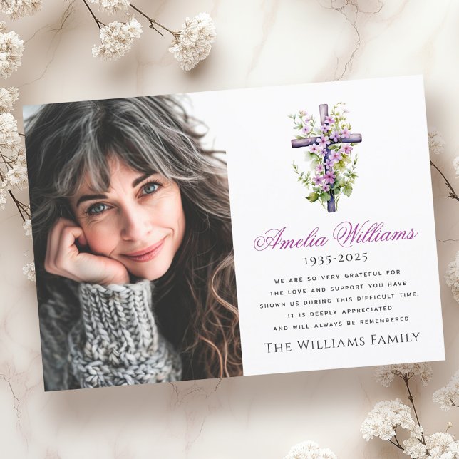 Watercolor cross flower sympathy photo thank you (Watercolor cross flower sympathy photo thank you)