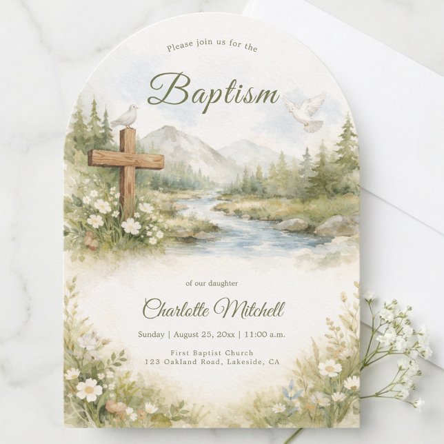 Watercolor Cross Minimalist Baptism Invitation (Creator Uploaded)
