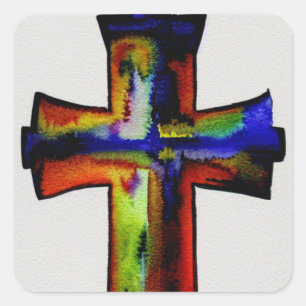 Watercolor Cross of Many Colours Sticker